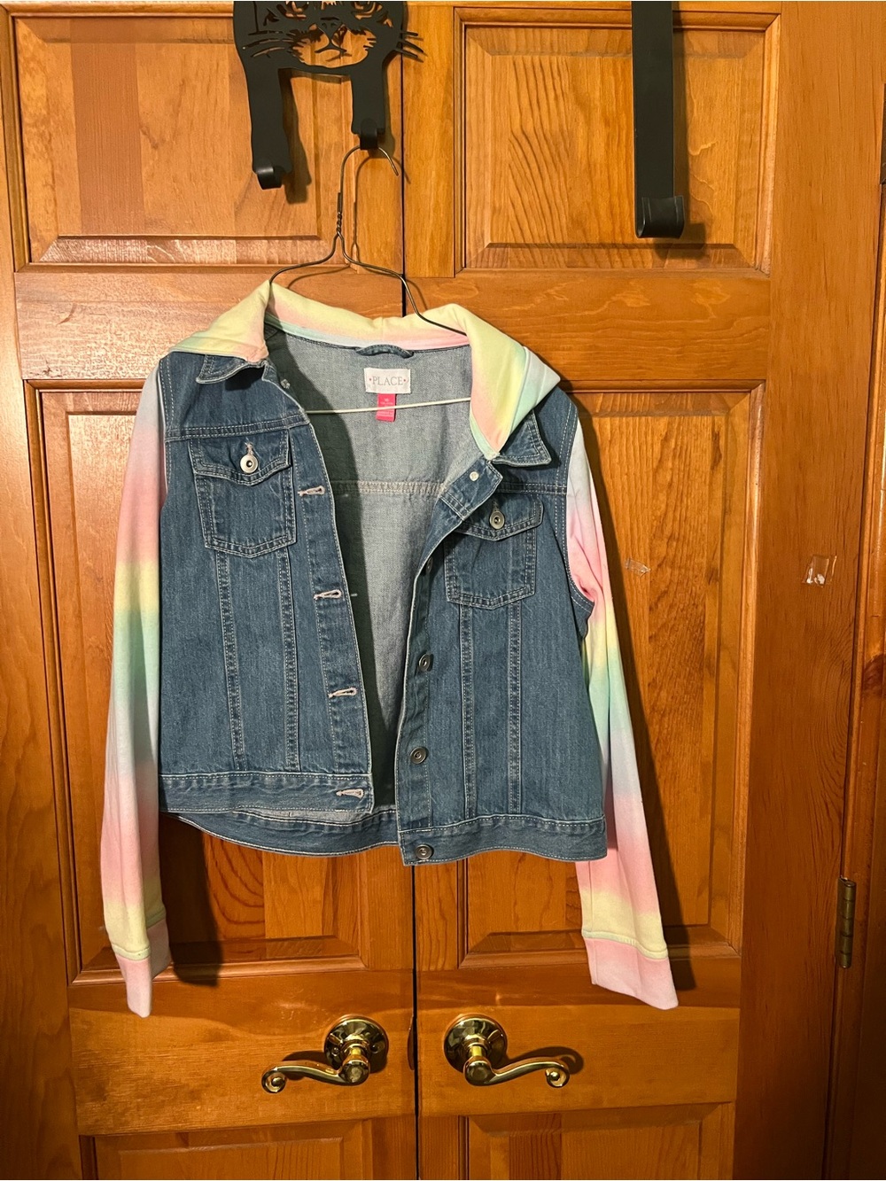 Place Denim Jacket with Pastel Rainbow Hood & Sleeves